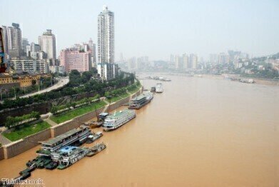 China river runs red from pollution