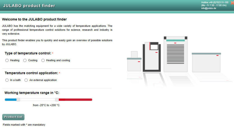 Julabo Product Finder – find the best solution for your temperature control application
