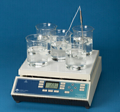 Programmable 5-position stirring hot plate