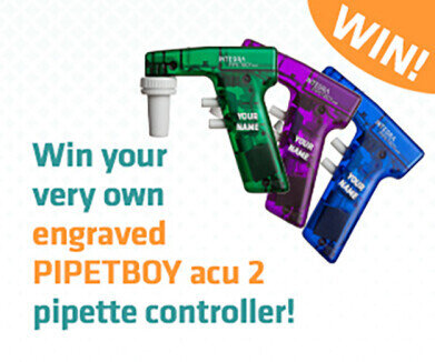 Win 1 of 3 personalized, engraved PIPETBOY acu 2 pipette controllers and bring individuality to your lab