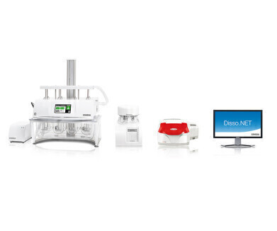 Dissolution test with automated UV/Vis analysis with the DT 950 Online System from ERWEKA