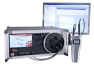Self-contained transportable humidity and temperature calibrator